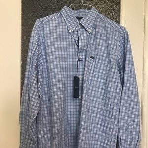 NWT Faconnable Blue Check Button-Down Shirt Size L